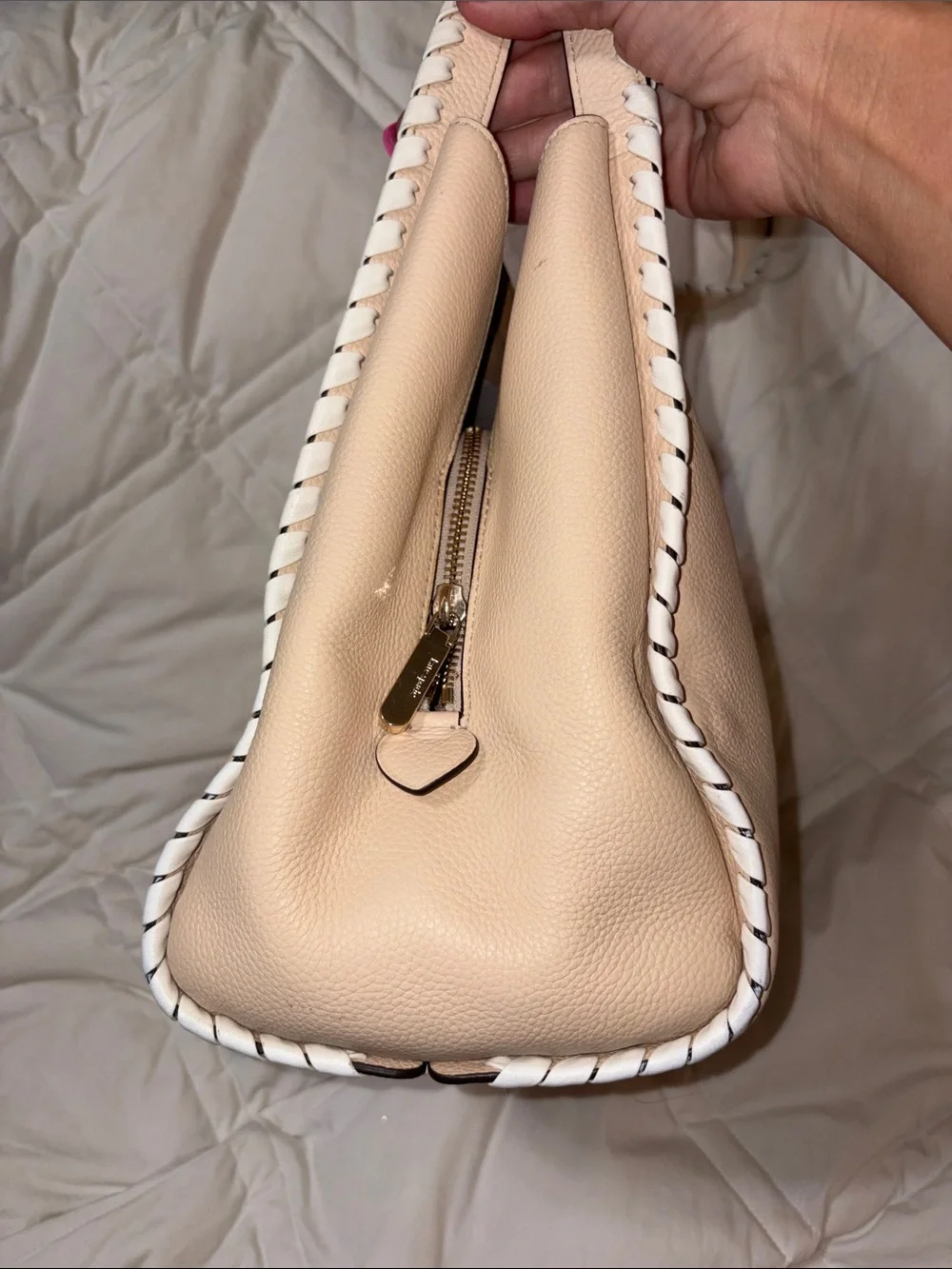 HTF Kate Spade Knott Whipstitched Large Handbag tote bag in Cream/Light Tan